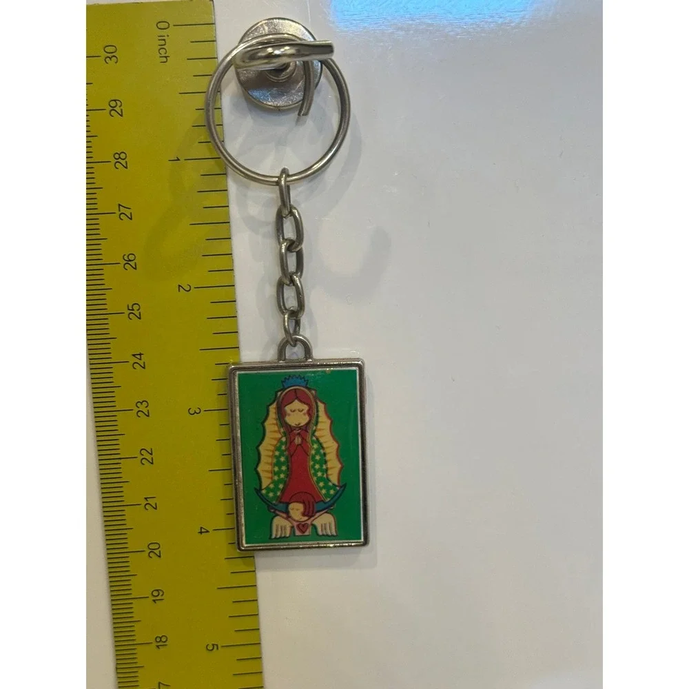 Virgin of Guadalupe Double Sided Keychain Religious Folk Art Metal Pendant